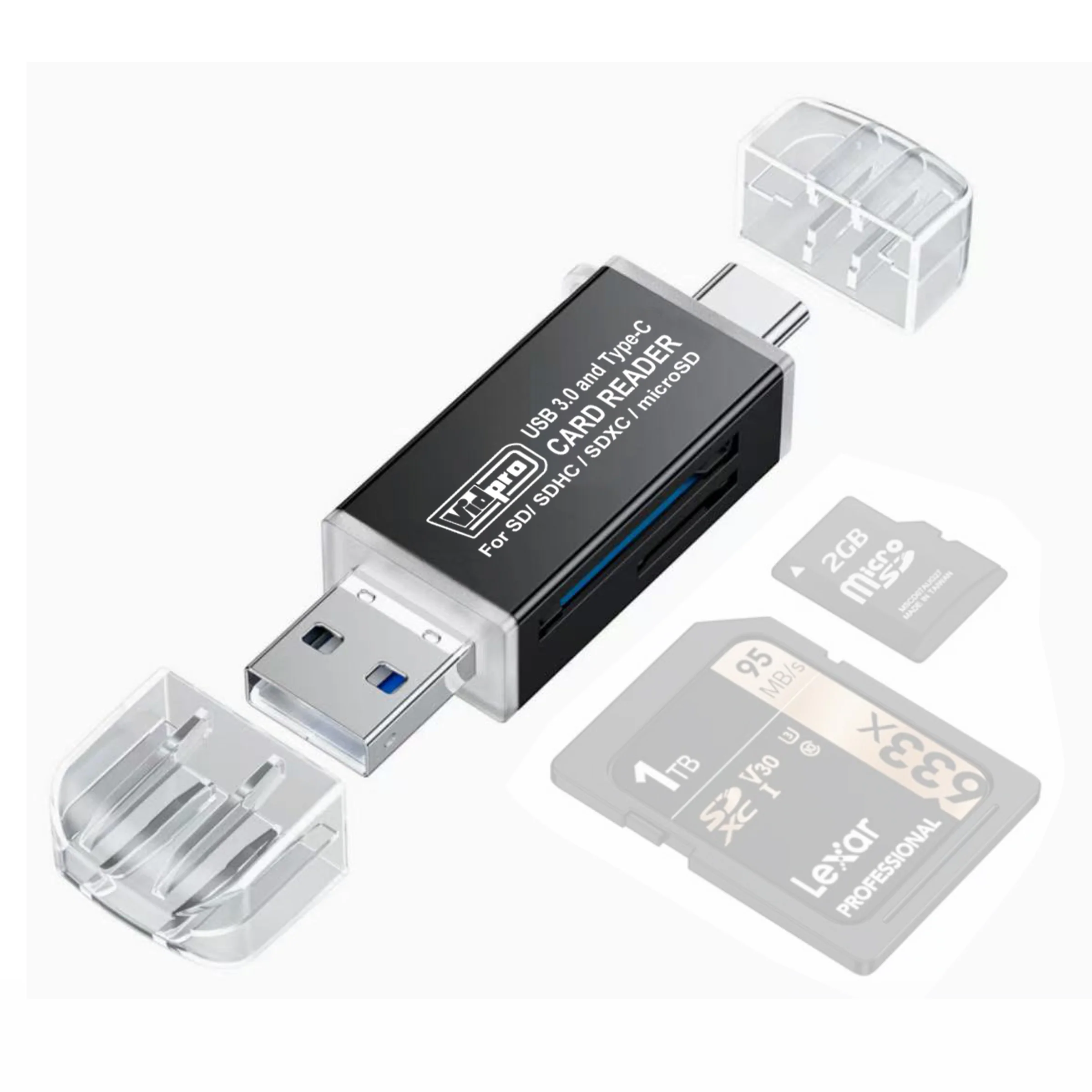 Vidpro CR-TC3 USB3.0 Card Reader with Type-C and Type-A Connectors for SD & MicroSD Memory Cards